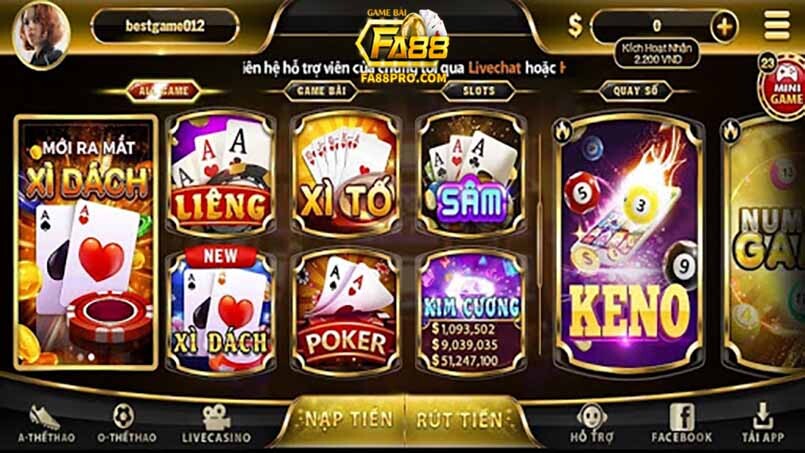 Các trò chơi cá cược trực tuyến đa dạng tại Fa88